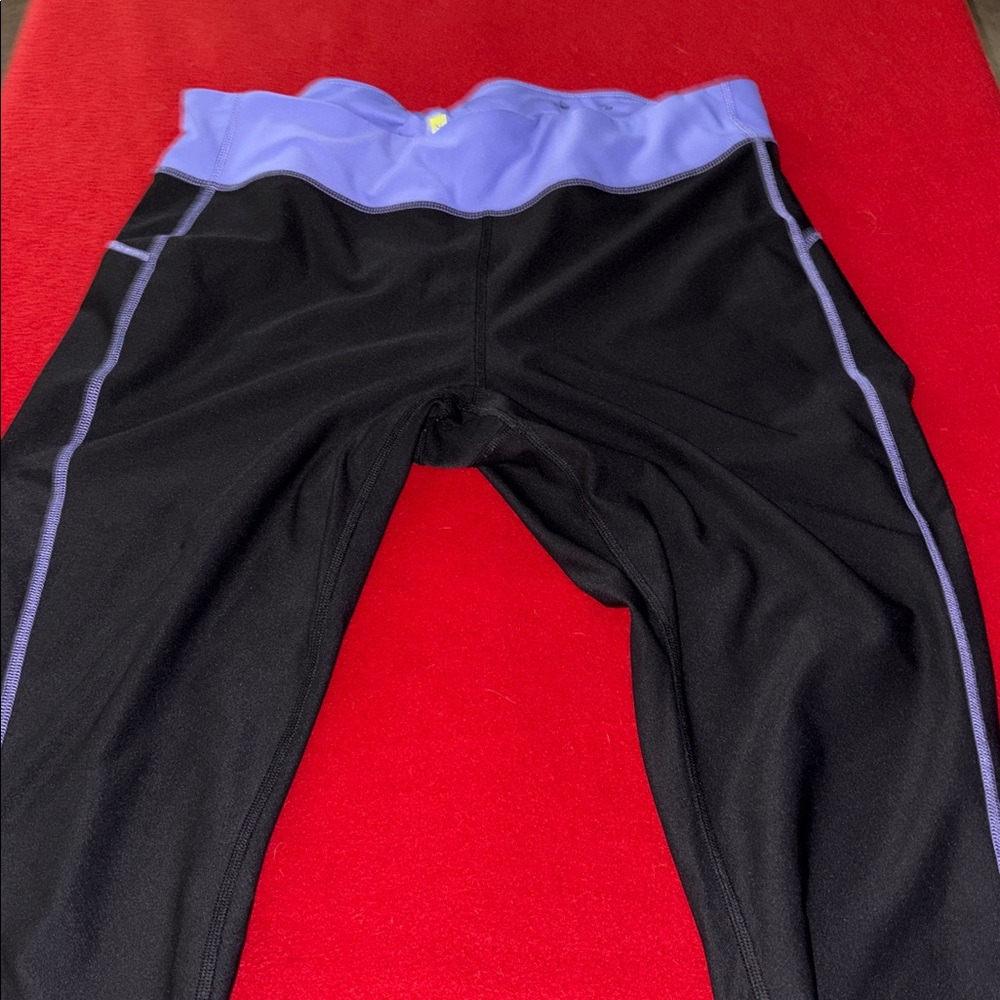 Xersion Black Leggings with Teal and Lavender Waistbands - Picture 8 of 10
